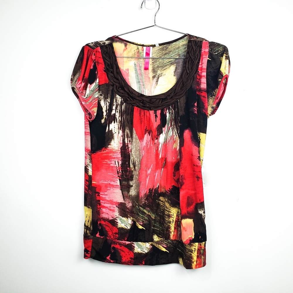 ⭐ Abstract Print Blouse Brown & Red